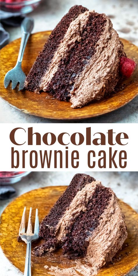 Best Brownie Dessert Recipes, Best Bake Off Desserts, Not Too Sweet Chocolate Cake, Fun Way To Eat Cake, Cakelike Brownies Recipe, Very Chocolate Desserts, Brownie Mix To Cake, Cake With Brownies On Top, Easy Decadent Chocolate Desserts