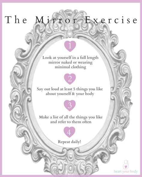 The Mirror Exercise - the #1 body image boosting technique Mirror Work Therapy, Body Dismporhia Mirror, Mirror Exercise, Aura Quotes, Liver Detoxification, Vision Board Goals, Workout At Work, Cooking 101, Lists To Make