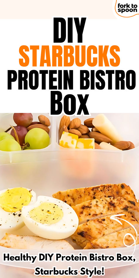 Copycat Starbucks Protein Boxes  These copycat Starbucks protein box recipes are perfect for meal prep, packed with protein and easy to take on the go! While the classic combinations of egg and cheese, cheese and fruit, and PB & J are fan favorites, feel free to mix and match ingredients to create your own personalized protein box. Breakfast Protein Box Ideas, Diy Protein Box Ideas, Starbucks Protein Box Diy, Protein Box Ideas, Starbucks Protein Box, Protein Boxes, Starbucks Protein, Bistro Box, Protein Box