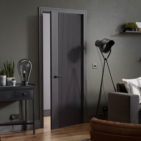 Grey Door Design Modern, Textured Doors Interior, Modern Indoor Door, Room Doors Design Modern, Room Door Design Modern Interior, Modern Room Door Design, Door Texture Modern, Grey Doors Interior Modern, Modern Door Design Interior Bedrooms