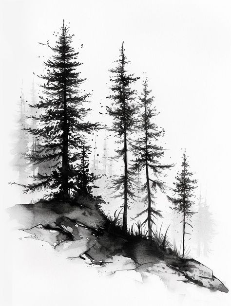 Forest Flash Tattoo, Spooky Woods Tattoo, Spooky Forest Tattoo, Creepy Forest Tattoo, Gothic Tree Tattoo, Spooky Tree Tattoo, Pine Forest Tattoo, Dark Forest Tattoo, Gothic Watercolor