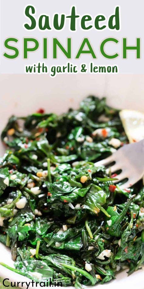 Sautéed spinach is a quick healthy side dish that is ready in 10 minutes. Large bunch of spinach is wilted with garlic olive oil lemon flavors. One of the easy way to incorporate spinach into a meal, it pairs beautifully with protein of your choice. #sauteedspinach #spinachrecipe #sidedish #sides #10minutes #healthy Sauted Spinach Recipes, Spinach Recipes Side, Frozen Spinach Recipes, Quick Healthy Side Dishes, Fresh Spinach Recipes, Spinach Side Dish, Spinach Recipes Healthy, Wilted Spinach, Healthy Side Dish