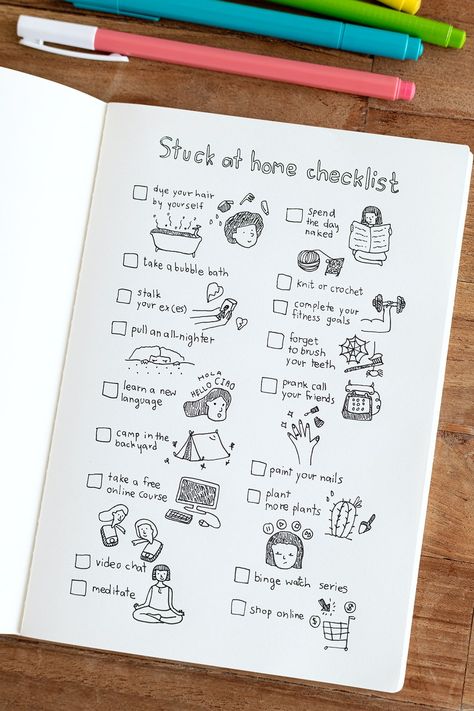 Social isolation doodle style checklist in a notebook | free image by rawpixel.com / KUTTHALEEYO Checklist Illustration, Free Doodles, Free Notebook, Backyard Camping, Knit Or Crochet, Free Photos, Royalty Free Images, Photo Image, Notebook