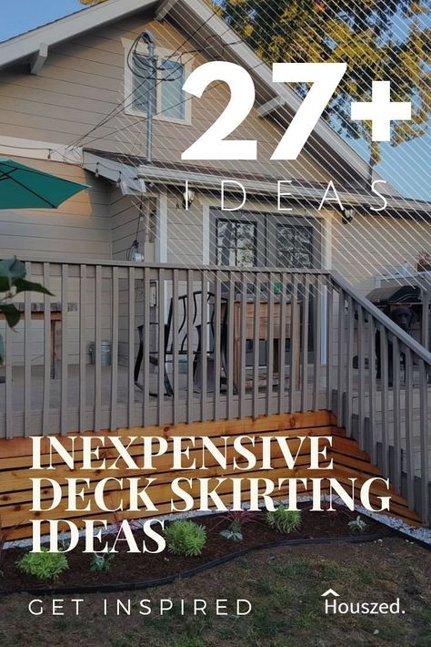 Skirting Around House, Porch Underpinning Deck Skirting, Skirting Around Deck Ideas, Options Other Than Lattice For Deck, Cottage Skirting Ideas, Deck Rail Ideas Outdoor, Under Decks Ideas, How To Skirt A Deck, Front Deck Design Ideas