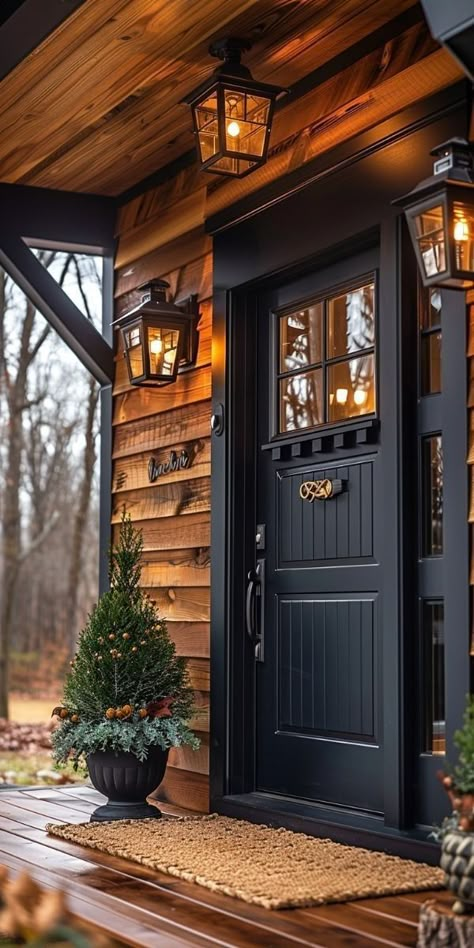 Front Porch Lighting Ideas, Porch Lighting Ideas, Dream Entryway, Front Porch Lighting, Rustic Porch, Rustic Lanterns, Porch Lighting, Beautiful Doors, Dream House Exterior