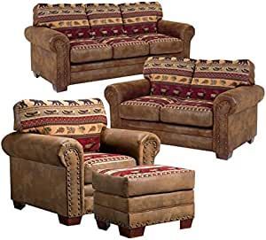 Lodge Sofa, Lodge Living Room, 4 Piece Living Room Set, Microfiber Sofa, Lodge Style, Mountain Lodge, Living Room Sets Furniture, American Furniture, Living Room Set