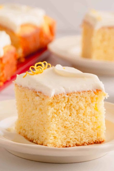 Make this lemon sheet cake recipe with lemon cream cheese frosting for an easy, crowd-pleasing dessert perfect for spring! Summer Day Sheet Cake, Orange Sheet Cake, Sheet Pan Cakes, Lemon Sheet Cake Recipe, Lemon Sheet Cake, Lemon Cake Easy, Lemon Cream Cheese Frosting, Lemon Cream Cheese, Bake Cakes