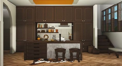 Boo Burg Build Ideas, Bloxburg Autumn Kitchen, Basement Bloxburg, Blox Burg House Ideas, Bloxburg Decor Ideas, House Plans Bloxburg, Bloxburg Decor, Bloxburg House Builds, Winter House Exterior