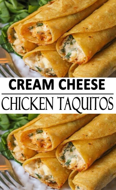 Cream Cheese and Chicken Taquitos Taquitos Chicken, Cream Cheese And Chicken, Chicken Taquitos Recipe, Taquitos Recipe, Chicken Taquitos, Cheese Chicken, Punch Recipe, Cream Cheese Recipes, Cheese Recipe