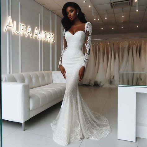 Saying "I do" never looked this Good ✨😌 #fashionstyle #fashiontips #fashioninspiration #fashioninspo #fashion #style #gown #skirt #dress #weddinggown #wedding #weddingdress #tailorscatalogue #imagegeneration #beautiful #bridetobe #bridalgown #luxurywedding #luxury #auraamore24_ #auraamore Fish Tail Bridal Gown, Stretch Fishtail Gown For Wedding, Glamorous Fishtail Wedding Gown, Glamorous Fishtail Gown, White Mermaid Wedding Dress With Fishtail, Classy Timeless Wedding, Fishtail Wedding Dress, Black Hair Updo Hairstyles, Gown Skirt