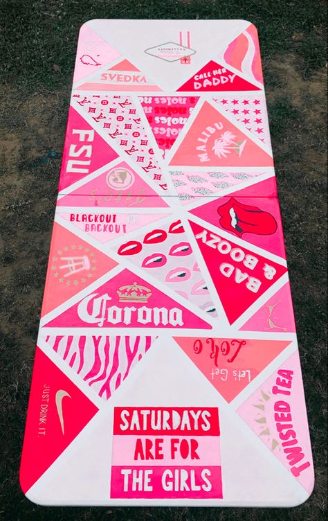 Fsu Pong Table, Pink Cup Pong Table, Pink Pong Table Painted, Sorority Pong Table, Cute Pong Table Ideas, Western Beer Pong Table, Drinking Table Painted, Cute Pong Tables, Girly Pong Table