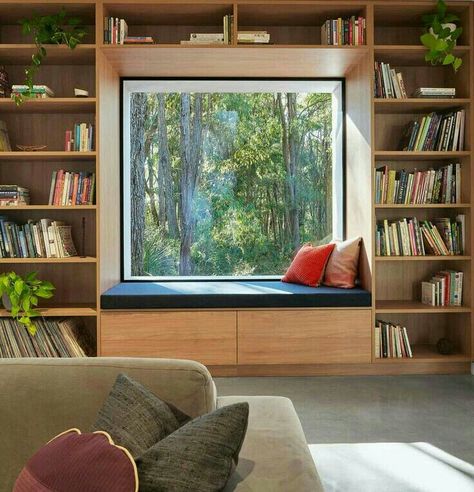 Window Seat Design, Hidden House, Home Library Design, Large Window, Window Seats, Aesthetic Rooms, Seat Design, Home Room Design, Home Library