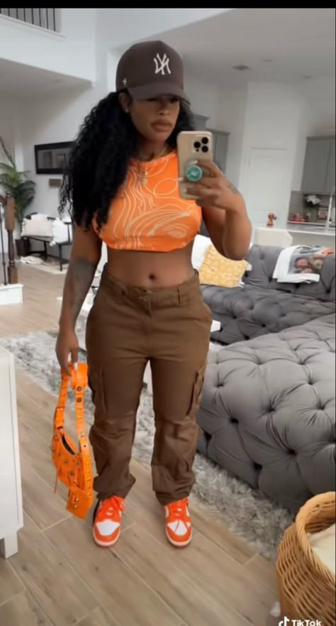 Orange Dunks Outfit Black Women, Orange Dunks Outfit, Orange Dunks, Dunks Outfits, Dunk Outfit, Dunks Outfit, Outfit Black Women, Orange Fits, Cute Birthday Outfits