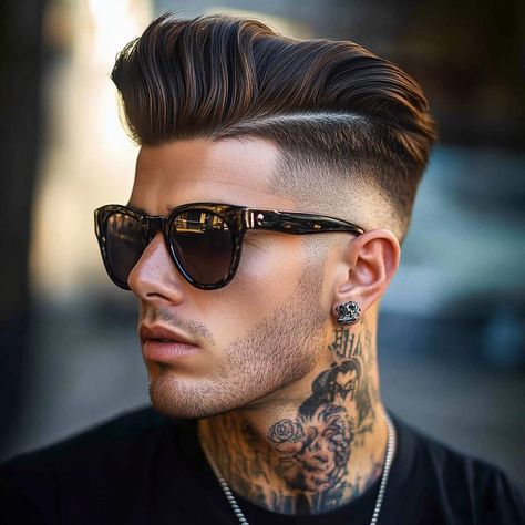 40 Dynamic Pompadour Hairstyles - Hair Guru Pompadour Hairstyle For Men, Curly Taper Fade, Red Events, Pompadour Fade, Modern Pompadour, Pompadour Style, Ponytail Updo, Pompadour Hairstyle, Hipster Looks