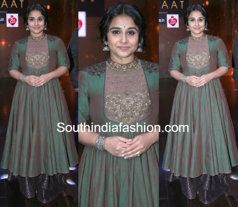 Vidya Balan Outfits, High Low Anarkali, Wrap Outfit, Pattu Dress, Recycled Dress, Long Gown Design, Churidar Designs, Anarkali Dress Pattern, Simple Kurta Designs