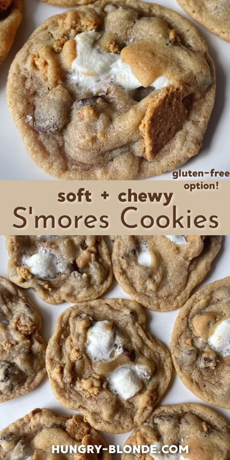 s’more, s’mores, s’more cookies, gluten free, gluten free cookies, marshmallows, graham crackers, chocolate chip cookies Gluten Free Marshmallow Cookies, Sourdough Smores Cookies, Smores Chocolate Chip Cookies, Gf Smores Cookies, S'mores Cookies, Gluten Free Smores Cookies, Crockpot Chocolate Chip Cookie S’mores, S’more Chocolate Chip Cookies Easy, S’mores Chocolate Chip Cookies Easy