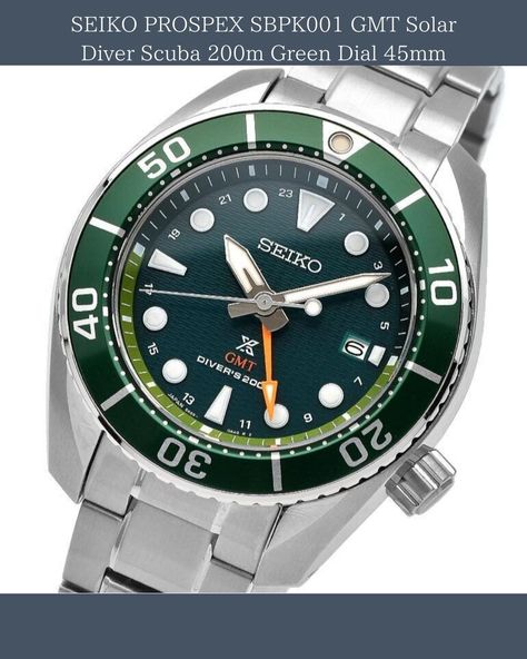 【SEIKO PROSPEX SBPK001 GMT Solar Diver Scuba 200m Green Dial 45mm】 【Feature】 12-Hour Dial, Date Indicator, Luminous Hands, Luminous Indexes, Sapphire Crystal Movement：Mechanical (Automatic) #SEIKO #PROSPEX #SBPK001 #GMT #Solar #DiverScuba200m #Automatic #GreenDial #45mm #watches #wristwatch #watchaddict #luxurywatches #japanesewatch #ebay #ebaystore #ebayseller #ebaywatches Japanese Watch, Seiko Prospex, The Watch, 200m, Ebay Seller, Sapphire Crystal, My Profile, Diver, Luxury Watches