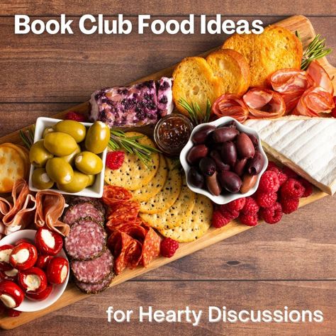 Christmas Book Club Food, Book Club Meal Ideas Dinners, Book Club Menu Ideas, Book Club Ideas Hosting Food, Club Food Ideas, Book Club Food Ideas, Book Club Ideas Hosting, Book Club Menu, Book Club Snacks