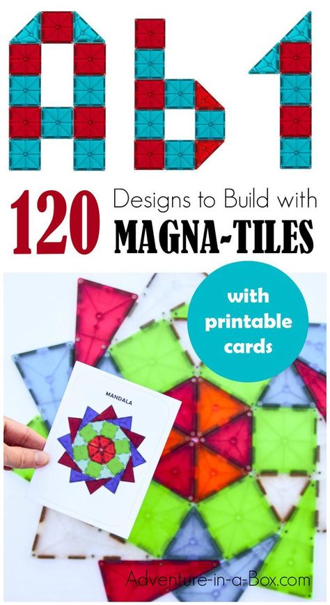 Looking for Magna Tile ideas for kids to build? Choose one of 120 printable Magna Tile designs and build away! There are letters, numbers, geometric shapes and 2D art designs. #preschool #alphabet #magnatiles #homeschool #stemactivities Magnatiles Ideas, Magnet Tiles, Magna Tiles, Tiles Designs, Tiles Ideas, Magnetic Tiles, Alphabet Cards, Tile Designs, Preschool Learning Activities