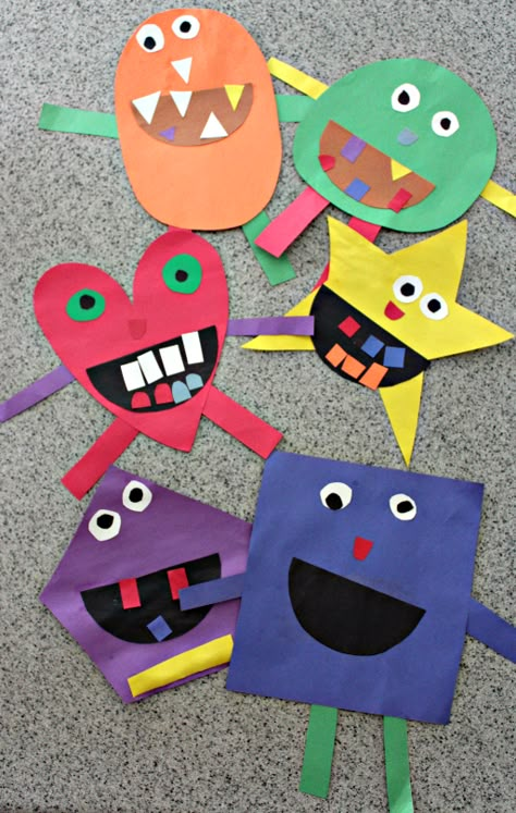 Shape Monsters are an easy way to teach shapes and colors to kids and make a great Halloween craft. This shape monster craft is easy to put together and lots of fun to create! Perfect for preschoolers and kindergarteners. From livewellplaytogether.com | #shapemonsters #teachingshapes #shapesactivity #preschoolshapes #learnshapes #halloweencrafts Shape Monster Craft, Shape Monster, Scary Halloween Crafts, Room Crafts, Halloween Crafts Preschool, Monster Craft, Teaching Shapes, Monster Crafts, Shapes Preschool