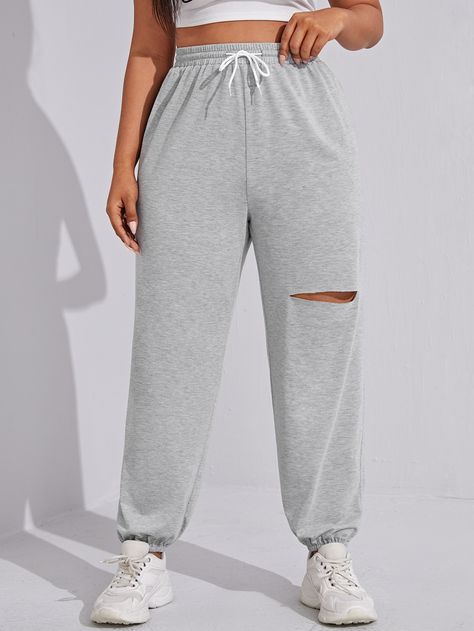 Ripped Sweatpants, Parachute Pants, Light Grey, Sweatpants, Plus Size, Grey, Pants