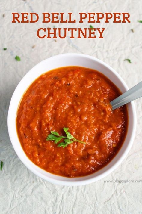 Red Bell Pepper Chutney, Capsicum Chutney, Pepper Chutney, Capsicum Recipes, Idli Dosa, Homemade Condiments, Chutney Recipe, Sandwich Spread, Recipe Sweet