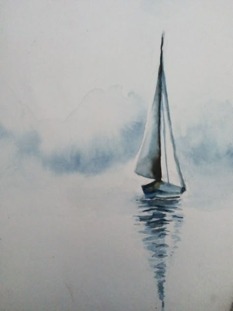 Watercolor Sailboat Simple, Sea Boat Painting, Sailboat Painting Watercolor, Boat Watercolor Painting, Sailboat Sketch, Watercolour Seascapes, Boat In Water, Sailboat Watercolor, Watercolor Sailboat