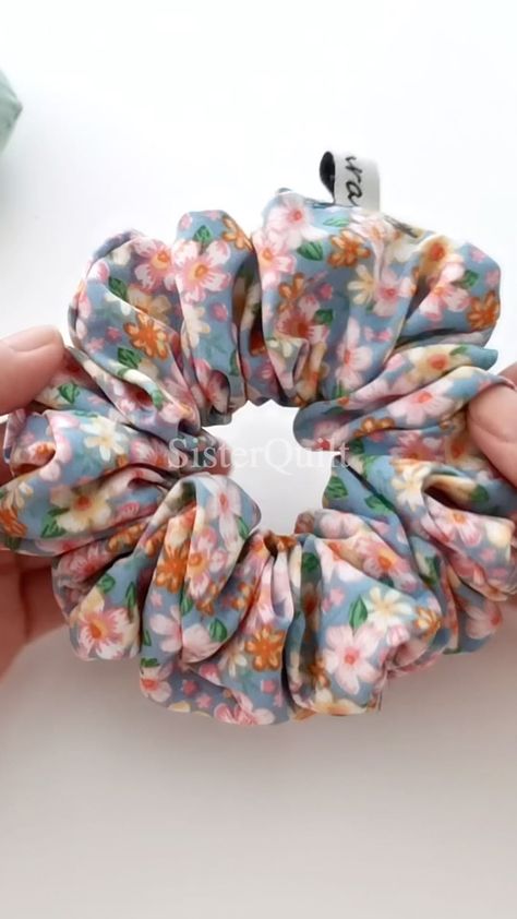 SisterQuilt | How To Make Scrunchies | Sewing Tutorial | Instagram Sew Scrunchie Tutorials, Easy Scrunchie Sewing, Scrunchie Sewing Tutorial, Large Scrunchies Pattern Sewing, Scrunchies Sewing, Scrunchie Sizes, How To Sew A Scrunchie Video, Spiral Hair Ties, How To Make Scrunchies