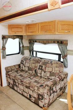 Aesthetic Camper, Earthy Modern Living Room, How To Wash Throw Pillows, Rv Couch, Rv Sofa Bed, Diy Wood Countertops, Couch Makeover, Rv Sofas, Camper Redo