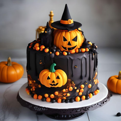 Pumpkin Halloween Cake, Halloween Cake Ideas Birthday, Torte Halloween, Halloween Witch Cake, Halloween Cupcake Ideas, Halloween Cake Design, Cute Halloween Cakes, Kids Halloween Birthday Party, Donut Birthday Cake