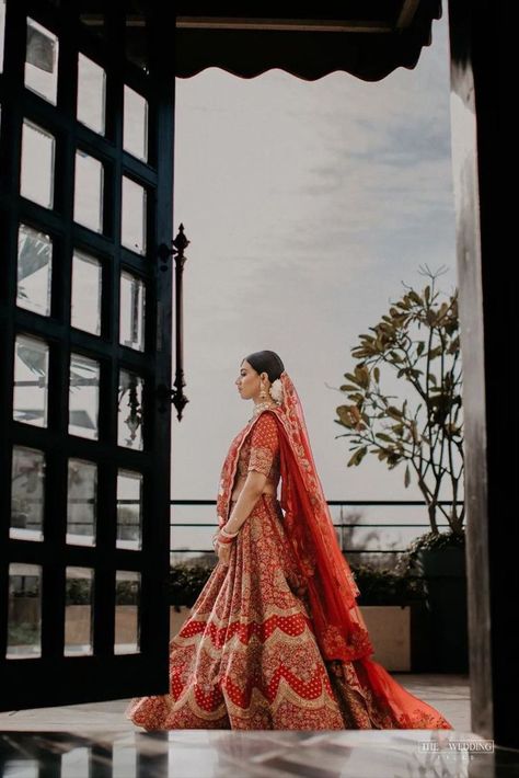 Red Bride Lehenga, Lehenga Ideas, Bride Lehenga, Red Bridal Lehenga, Red Bride, Indian Bride Poses, Indian Bride Photography Poses, Bride Photos Poses, Bridal Lehenga Designs