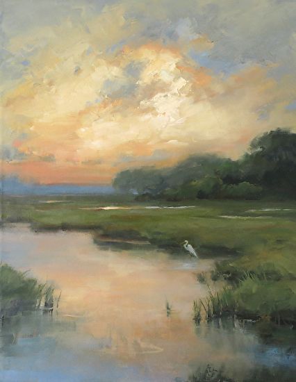 Large Landscape Paintings On Canvas, Marsh Scenes Paintings, Square Landscape Painting, Marsh Landscape Paintings, Marshland Aesthetic, Landscape Painting Inspiration, Marsh Artwork, Southern Landscapes, Vintage Landscape Paintings