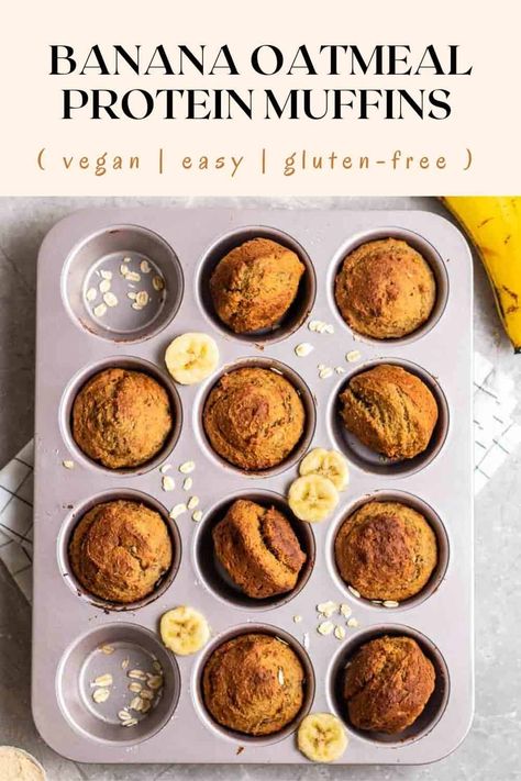 Healthier Breakfast Muffins, Vegan Lunch Protein, Vegan Banana Protein Muffins, Vegan Protein Oatmeal, Vegan Breakfast Protein Muffins, Protein Muffins Vegan, Gf Df Protein Breakfast, Freezable Vegan Meals, Wholesome Vegan Meals