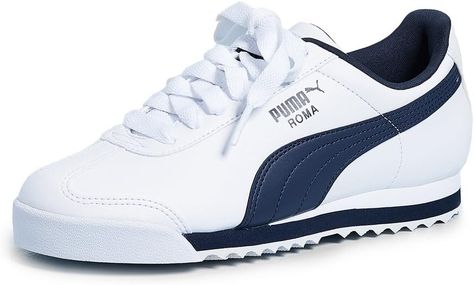 Amazon.com | PUMA Mens Roma Sneaker, Basic white-black, 11 | Fashion Sneakers Puma Roma Outfit, Puma Fashion, Best Shoes For Men, Sneakers Puma, Casual Rompers, New Balance Men, New Era Cap, Puma Mens, Mens Fashion Shoes