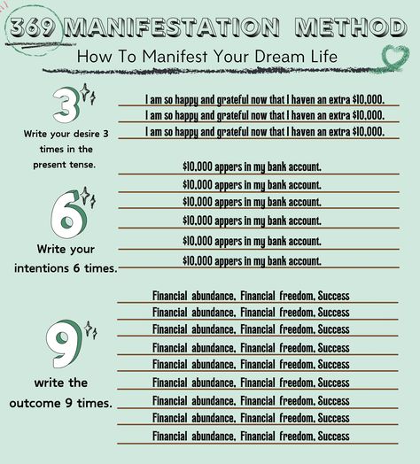 Manifest your dreams with our 369 Manifestation Method Worksheet! ✨ Instantly download this printable guide to align your goals and intentions. 📝 Empower your manifestation journey--just print, fill, and thrive! 🚀 Elevate your manifestations with this transformative tool. Start manifesting your best life now! 🌟 #Manifestation #LawOfAttraction #369Method #PrintableWorksheet #GoalSetting - This is an Instant download in PDF format  - Print as many copies as you like  - This manifestation method 369 Manifestation Method, Goals And Intentions, 369 Manifestation, Start Manifesting, Energy Healing Spirituality, Dream Symbols, Journal Writing Prompts, Manifesting Money, Manifestation Journal