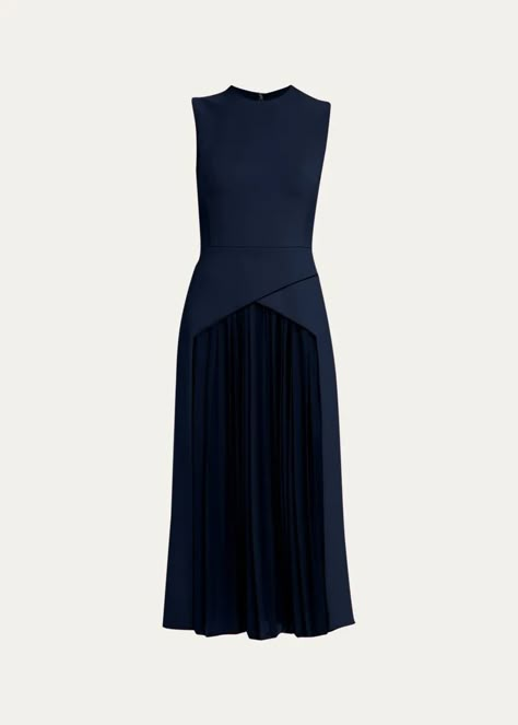 B8LX4 Oscar de la Renta Wool-Blend Midi Dress with Pleated Detail Versace Fashion, Shift Dresses, A Line Dresses, Classic Dress, Ladies Dress Design, Classy Dress, Dress Styles, Bergdorf Goodman, Fancy Dresses