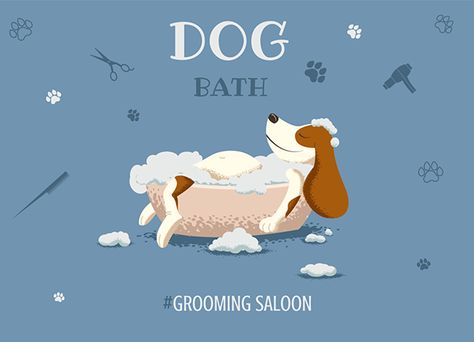 Dog Grooming Illustration, Dog Illustration Art, Pet Store Design, Dog Spa, Dog Salon, City Dog, Dog Icon, Dog Wash, Dog Shower