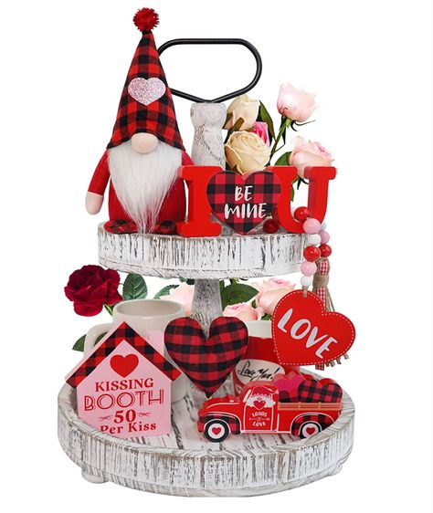 Valentines day decor, amazon finds,kitchen, room, livingroom Valentine Wood Signs, Rustic Valentine Decor, Gnome Tiered Tray, Valentine Centerpieces, Farmhouse Table Decor, Rustic Valentine, Farmhouse Tray, Valentine Gnome, Valentine Cupid