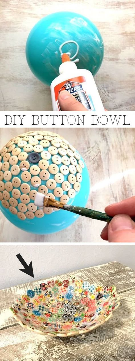 Button Bowl, Diy Projects For Adults, Diy Dish, Button Craft, Inexpensive Crafts, Weekend Crafts, Projects For Adults, Craft Craft, Diy Crafts For Adults