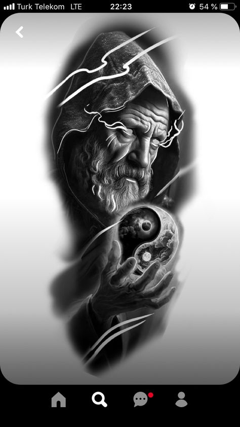 Zeus Tattoo Design Ideas, Black And Grey Tattoo Design, Tattoo Yin Yang, Realistic Tattoo Design, Black Grey Tattoo, Wizard Tattoo, Yin Yang Tattoo, Tattoo Black And Grey, Bio Organic Tattoo