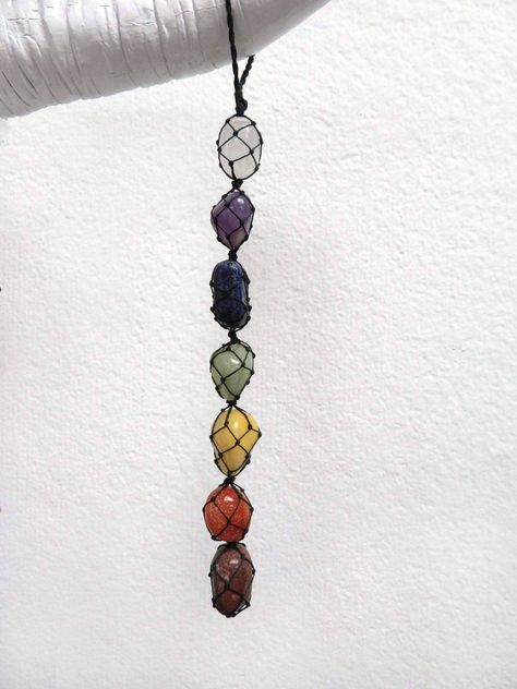 Beautiful  Chakra Stone Wall Hanging - 7 Tumbled Stacked Chakra Stones -... Chakra Points, Yellow Aventurine, Arte Indie, Seven Chakra, Fun Arts And Crafts, Estilo Hippie, Crystal Angels, Macrame Patterns Tutorials, Diy Crystals