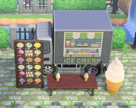 Food Truck Codes Acnh, Truck Designs Acnh, Acnh Ice Cream Design, Ice Cream Truck Animal Crossing, Acnh Truck Code, Acnh Ice Cream Truck Design Code, Ice Cream Stand Animal Crossing, Food Truck Acnh Code, Acnh Food Truck Ideas