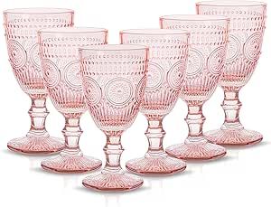 Pink Goblets, Pink Wine Glasses, Vintage Drinking Glasses, Pink Glassware, Red Wine Glasses, Pink Wine, Glass Cups, Color Run, Drinking Glass