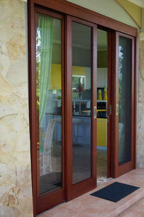 Sliding Door Design For Balcony, Wooden French Doors Interior, Door Next To Window, Pintu Geser Sliding Doors, Kitchen Doors Ideas, Kitchen Sliding Door Ideas, Pintu Kaca Sliding, Balcony Door Design, Glass Door Ideas