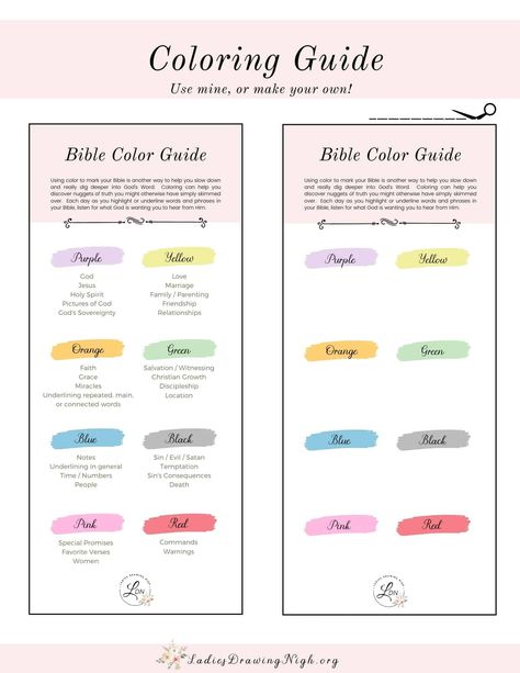 If you are visual learner, like me, then I'm sure color coding your Bible will help you get the most from your time in the Word. Here is how you can create and use a Bible Highlighting System for effective study. Scripture Highlighting System, Color Codes For Bible Study, Bible Code Color, Bible Highliting Key, Color Coordinated Bible, Bible Coding Ideas, Best Highlighters For Bible, Highlights For Bible, Color Code Bible Study