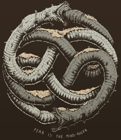 jotatsu: “ Got to work on another rad piece for Miles To Go! This time a sandworm knot inspired in Frank Herbert’s DUNE ” Dune Sandworm Tattoo, Dune Sandworm Art, Dune Tattoo Ideas, Sandworm Dune, Dune Tattoo, Dune Sandworm, Fear Is The Mind Killer, Dune Series, Dune Book