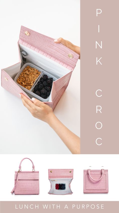 The adult lunchbox where function meets fashion. No one would ever know what was inside. Shop the Pink Croc Luncher where 20% of proceeds will be donated to The Pink Agenda. Pink Lunch Box, Pink Lunch, Meal Prep Easy, Ysl Makeup, Handbag Ideas, Inside Shop, Working Women, Yummy Lunches, Working Woman