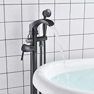 Black Tub, Bathroom Freestanding, Freestanding Bathtub Faucet, Freestanding Tub Faucet, Clawfoot Tub Faucet, Brushed Nickel Bathroom, Matte Black Bathroom, Roman Tub Faucets, Freestanding Bathtub