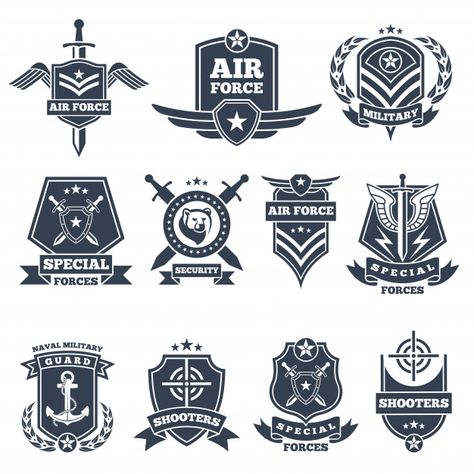 Military logos and badges. army symbols ... | Premium Vector #Freepik #vector #vintage #star #retro #shield Military Emblems, Logo Rond, Army Symbol, Military Logo, Vintage Logos, Special Force, Military Design, Symbol Tattoos, Military Army