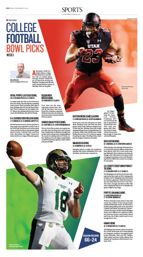 Newspaper Design Layout, College Football Bowl, Newspaper Layout, 잡지 레이아웃, Times Newspaper, Book And Magazine Design, Sports Magazine, Picture Stand, Newspaper Design